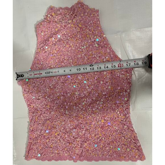 Vintage Cache Pink Sequin Beaded Tank Y2K Party Top Size Large #y2k #club #glam - Picture 6 of 6